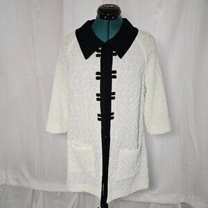 Grayse White Boucle Toggle Coat with Black Accents – Size S